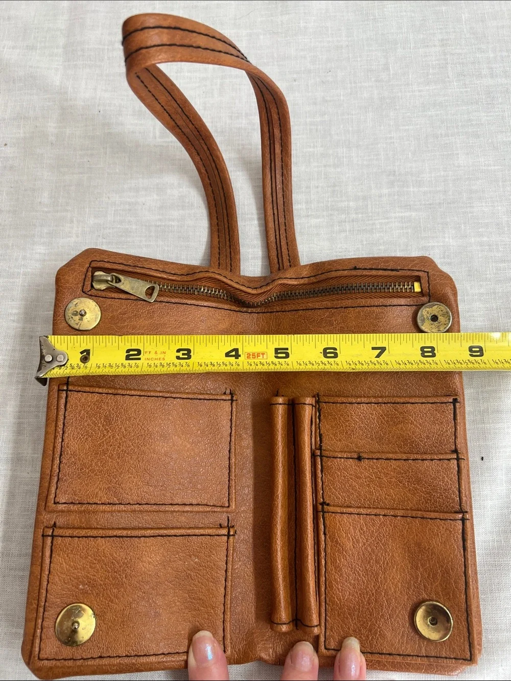 🌞 Classic Vintage 60s 70s Brown wallet billfold Front Pocket snaps closed strap